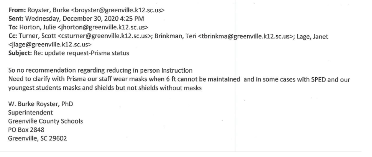 Jan. 9, 2021, Greenville County Schools FOIA response: seventh email (Burke Royster)